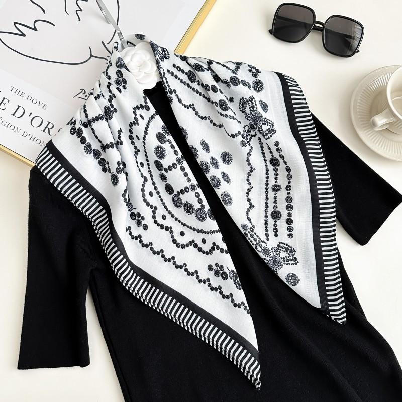 Fashion Korean version retro cashew print 61 square scarf cotton and linen texture small square scarf headscarf women's silk hair texture silk scarf