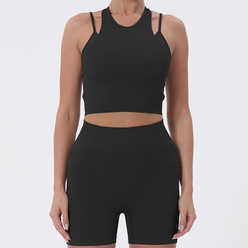 

Ribbed Cross-Back Sports Bra & Shorts Yoga Set S-L