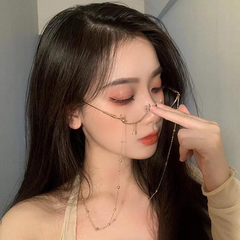 Linsefritt Halvinnfatningsbrilleinnfatning, Retro Kjedebrilleinnfatning uten toppramme, Personlig Tilbehør, Buet innfatning.