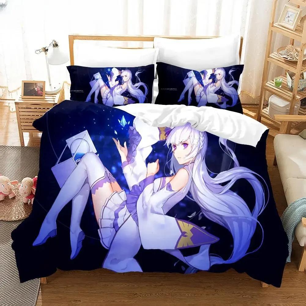 3D Print Cartoons Rem Ram Bedding Set Life In a Different World from Zero Anime Duvet Cover Sets Comforter Bed Kids Bedclothes