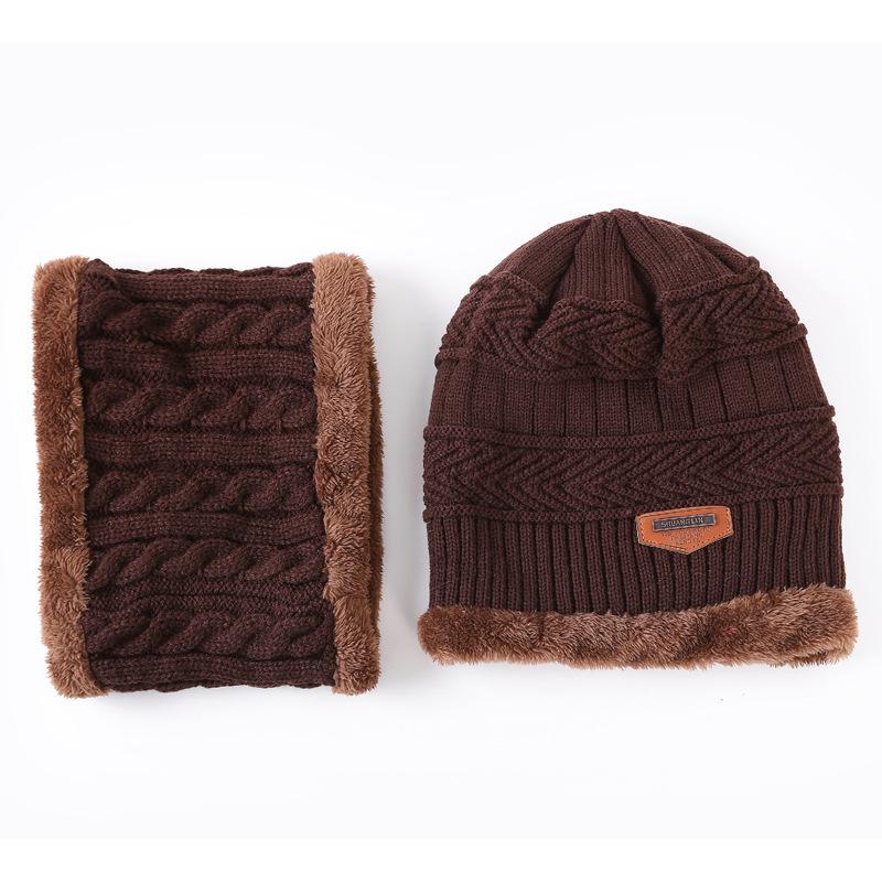 Herbst- und Winter-Strickmützen für Damen und Herren, warme Armstulpen, Fleece-Mützen, trendige Schals, Komplettset für Outdoor-Mützen