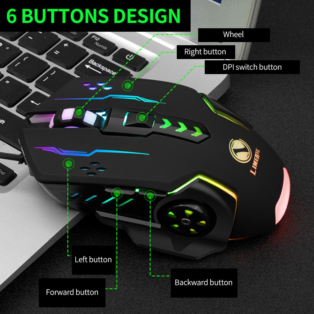Mouse cu fir USB 6 taste Mouse ergonomic pentru jocuri de birou cu lumină colorată DPI reglabilă pe 4 niveluri
