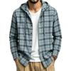 Men's Retro Casual Lightweight Loose Fit Plaid Hooded Long Sleeve Sun Shirt