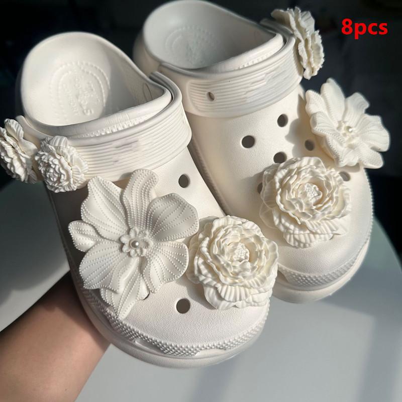 

Diy Flower Set Pvc Shoe Charms For Clogs Accessories Diy Bubble Slide Sandal Garden Shoe Buckle Decoration Pins Girl Women Gifts белый
