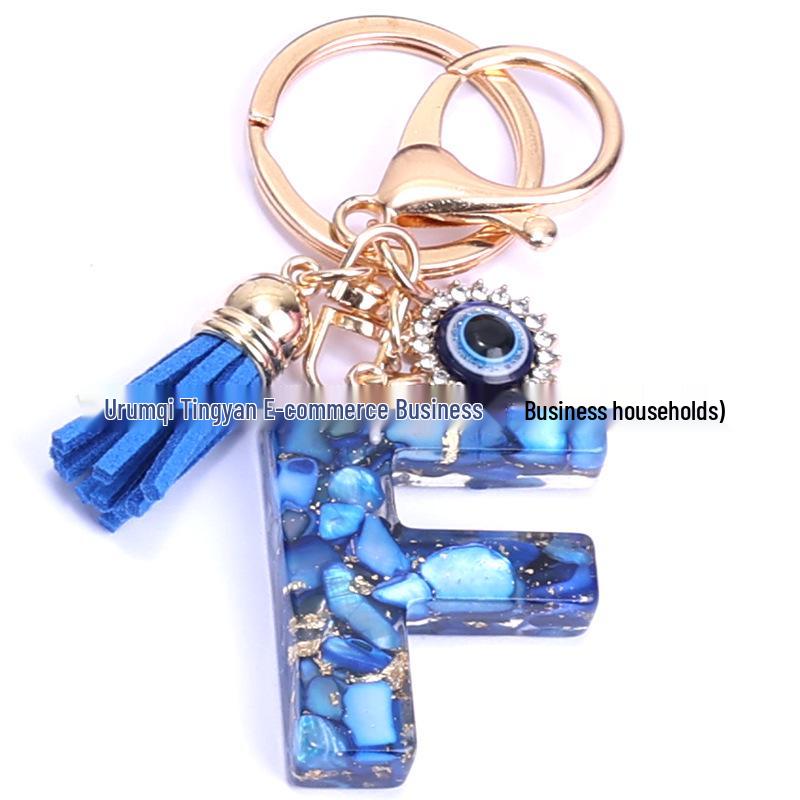 Cross-Border English Alphabet Resin Keychain with Gold Foil Demon Eye Pendant for Girls' Bags and Backpacks