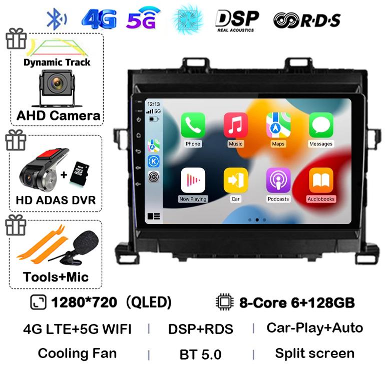 Android 14 Carplay Auto  For Toyota Alphard H20 2008-2012 2013 2014 Car Radio GPS Stereo Multimedia Player Head Unit WIFI+4G DSP