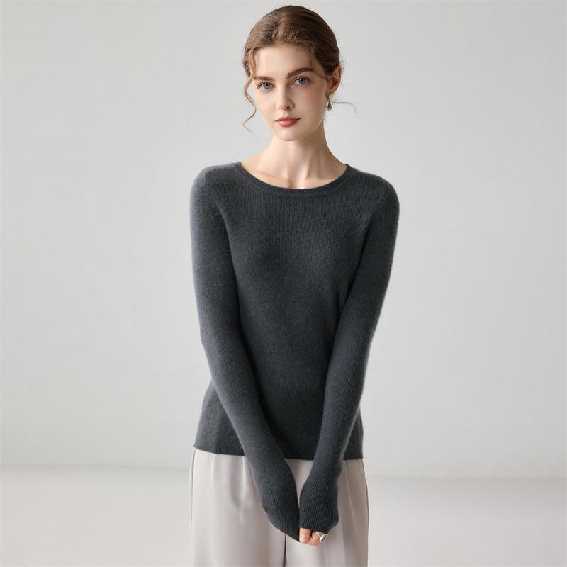 Women's 100% Pure Cashmere Round Neck Minimalist Sweater - Soft, Skin-Friendly, Slim-Fit Pullover Knitwear.