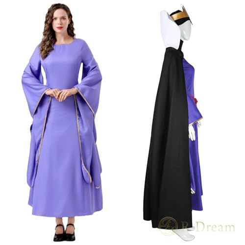 R-Dream Snow White Wicked Queen Cosplay Villain Costume for Halloween, Women's Dress with Crown and Cape, Plus Size (Small)