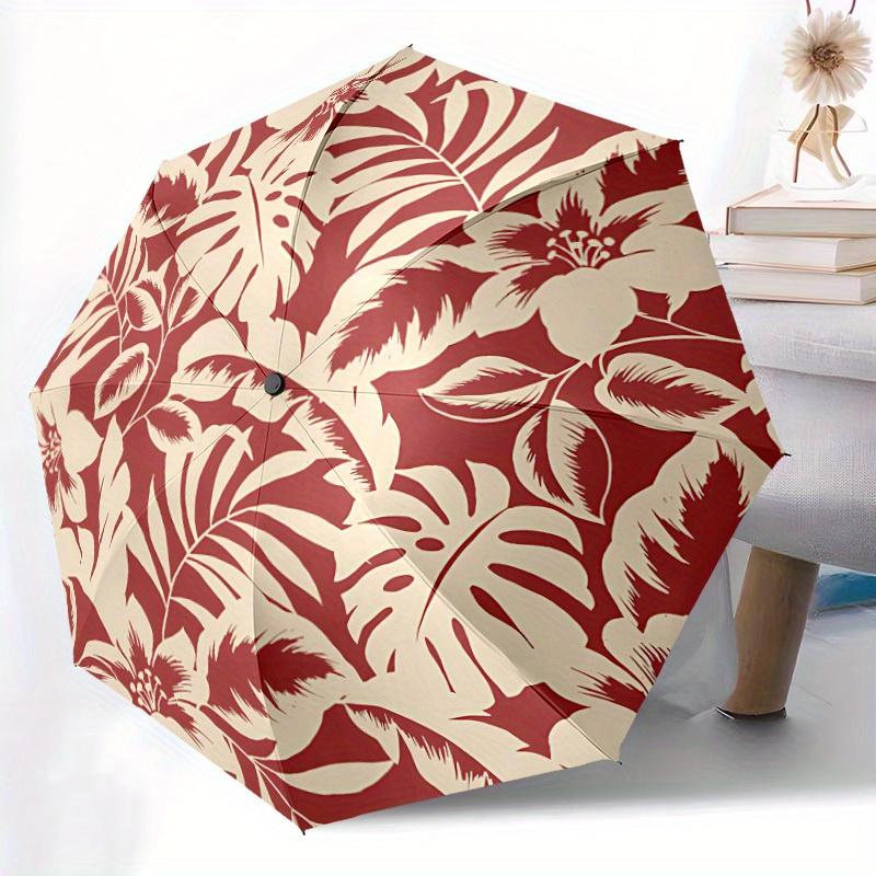 1pc Tropical Leaves Automatic Open/Close Umbrella with One Touch Button,, Windproof Design   Lightweight Portable Umbrella for Women & Men6115