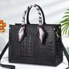 Womens Handheld Crossbody Bag With Crocodile Embossed And Silk Scarf Decoration
