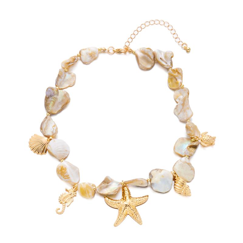 Boucles d'oreilles à franges en coquillages irréguliers style bohème Collier avec pendentif étoile de mer en perle d'imitation Ensemble de bijoux pour femme Style vacances à la plageb