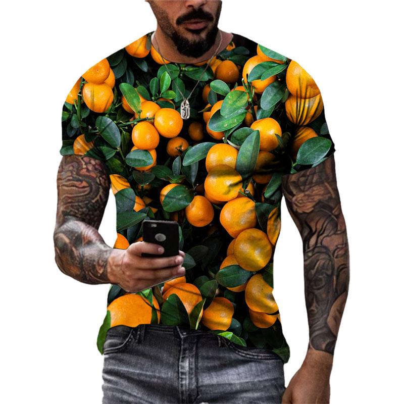 

Summer Round Neck 3D Interesting Fruits Vegetables Graphic Print Top Fashionable Casual Short Sleeved Men s T-shirts XS