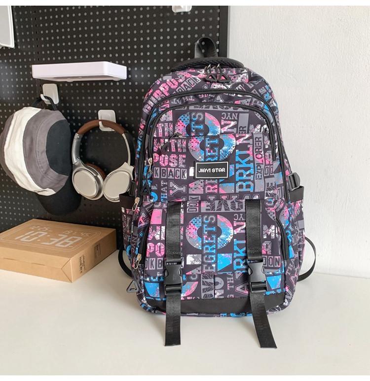 Trendy Unisex Graffiti Backpack Large Capacity Casual Travel Bag For Students Black