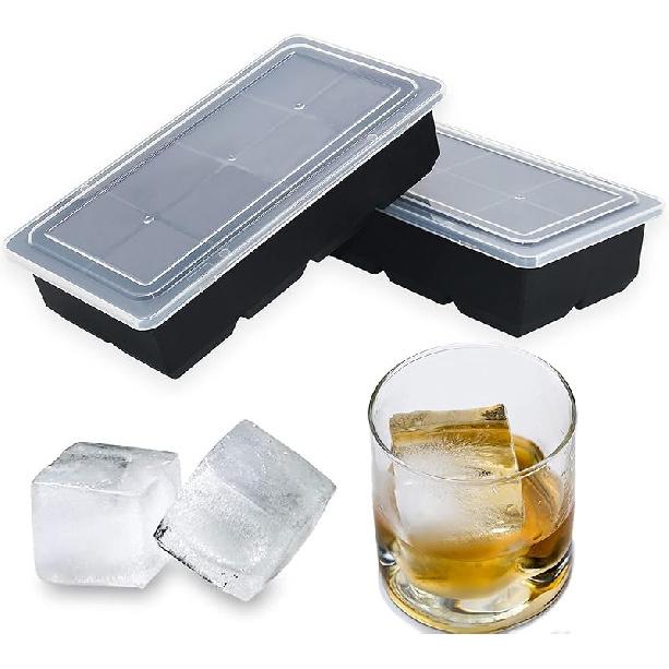 Bangp Large Ice Cube Tray for Whiskey,2 Pack Stackable Big Ice Cube Molds Make 16 Big Whiskey Ice Cubes,Easy Release Square Ice Cube Maker for