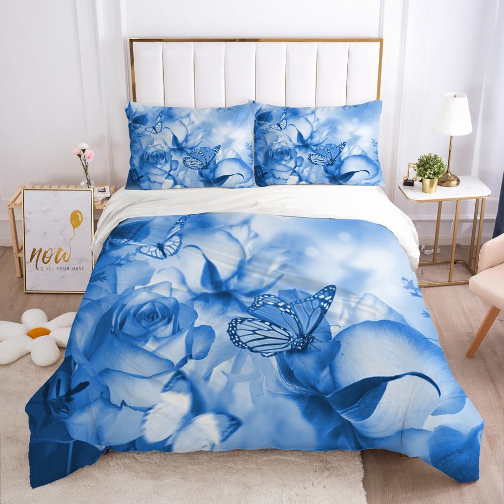 Butterfly Duvet Cover Set Pink Butterflies Rose Printed Comforter Cover Set For Girls Teens Women Spring Fresh Theme Quilt Cover