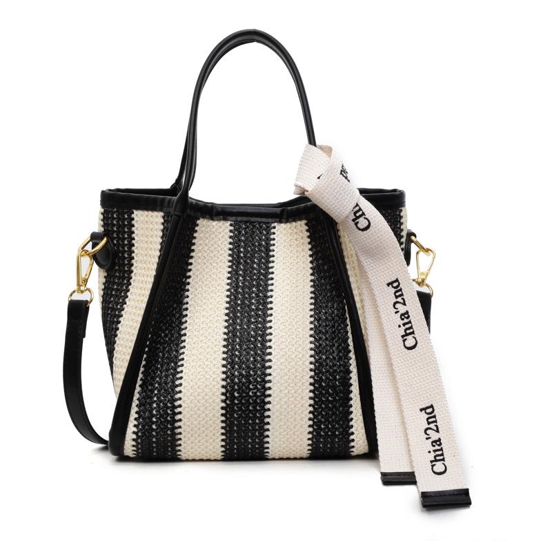 Factory Direct Portable Straw Bag Rectangle Shopping Bag Retro Striped Beach Vacation Bag Internet Celebrity Summer New