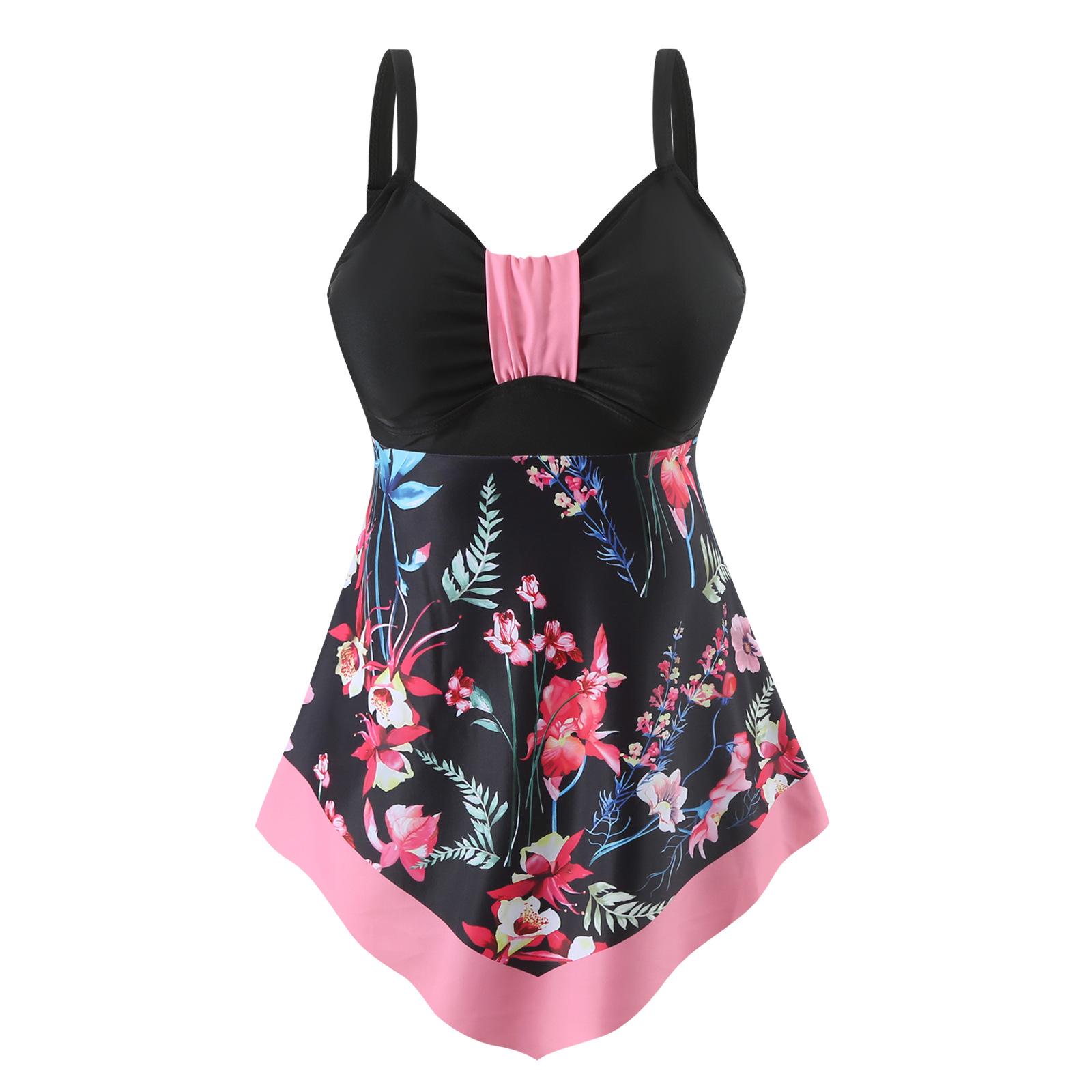 

2025 Плюс размер Европейский и Американский Бикини-юбка с бретельками, закрывающая живот, разноцветной расцветки, увеличивающая грудь 5XL розовый