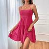 Elegant Summer Sleeveless Pleated Fashion Suspender Dress Solid Color Simple A-line Party Casual Short Dresses Female Streetwear Loose Clothing
