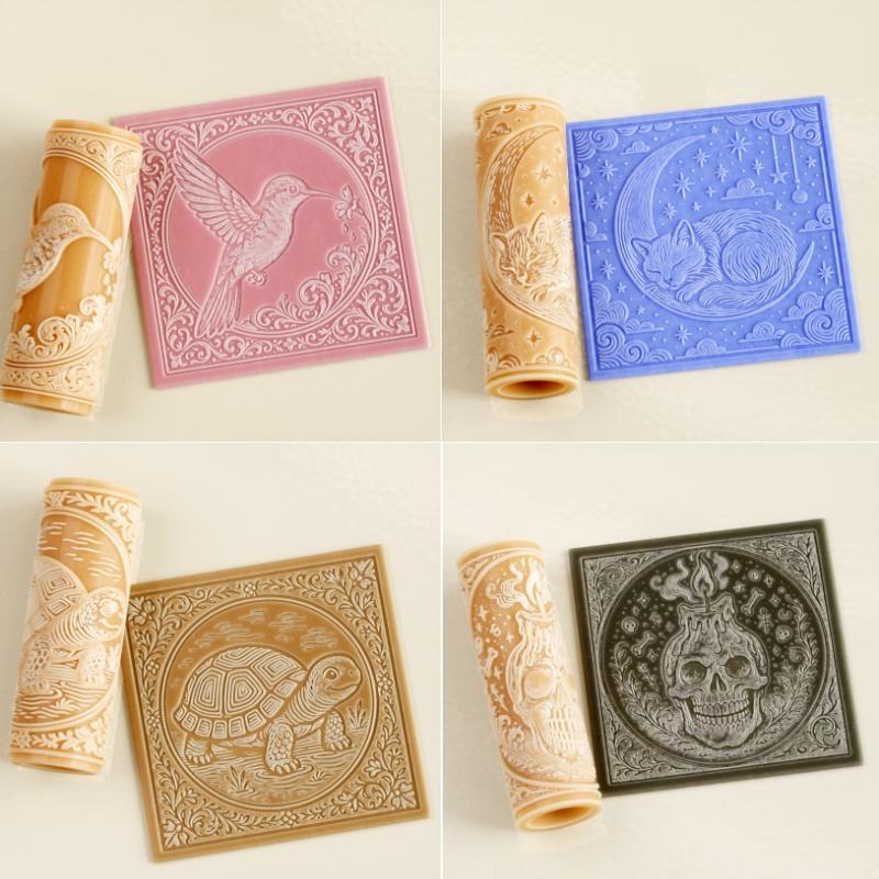 Flower Skull Texture Roller for Clay - Ceramic/Polymer Clay Printing Roller, Pottery DIY Textured