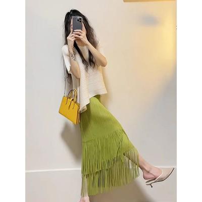 Sommerlicher grüner Fransen-Sexy-Plisseerock für Damen Mode Partykleidung