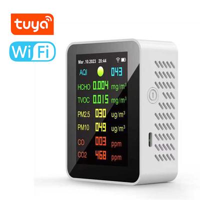Tuya WIFI 7 ב-1 בודק איכות אוויר HCHO CO CO2 PM2.5 PM10 TVOC AQI זמן בדיקה תצוגת תאריך מנתח אוויר גלאי פחמן דו-חמצני