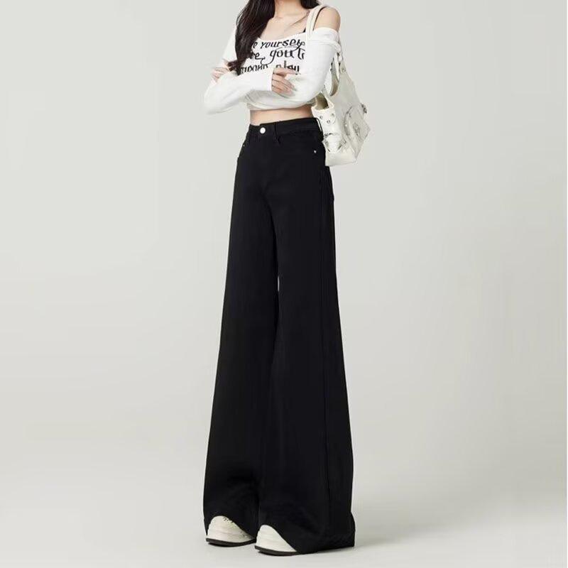 

Black Micro-Flare Plus Size High-Waist Slimming Wide-Leg Jeans for Women - Autumn New Arrival L чорний