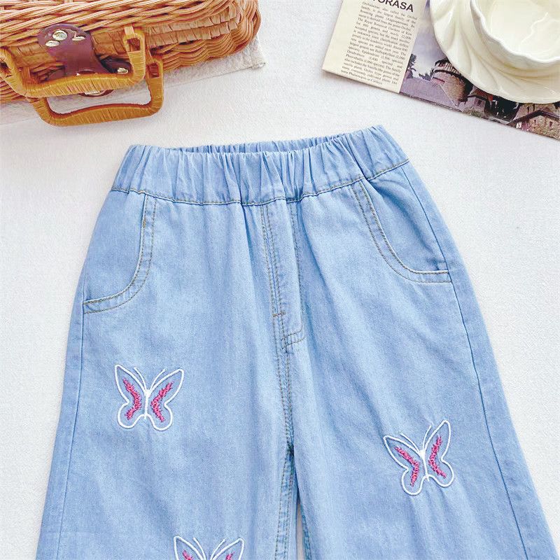 Girls' Summer Thin Mosquito Repellent Pants Children's Embroidered Wide Leg Jeans Girls' Baby Pants
