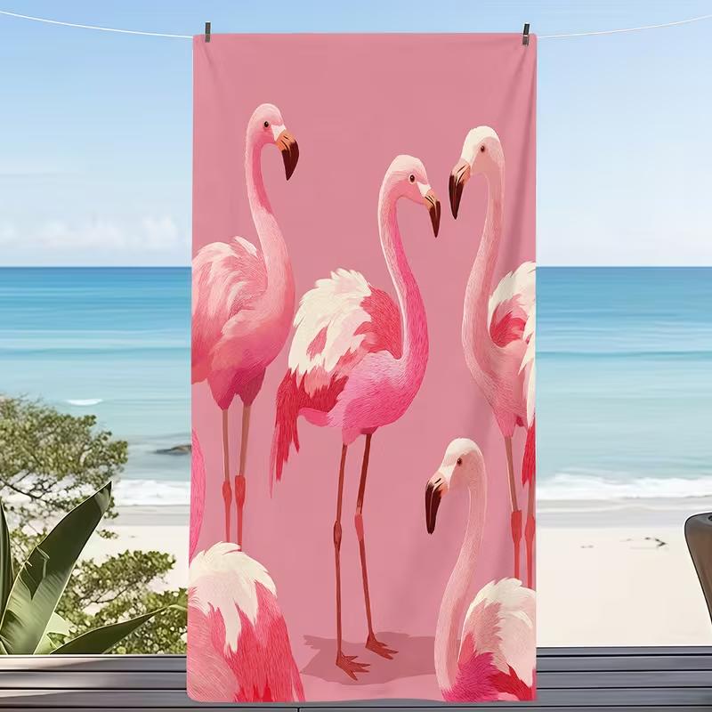 Rosa Flamingo Print Strandtuch Tropischer Sommer Übergröße Vogel Stranddecke Schnelltrocknend Leicht Saugfähig Handtuch für Strand