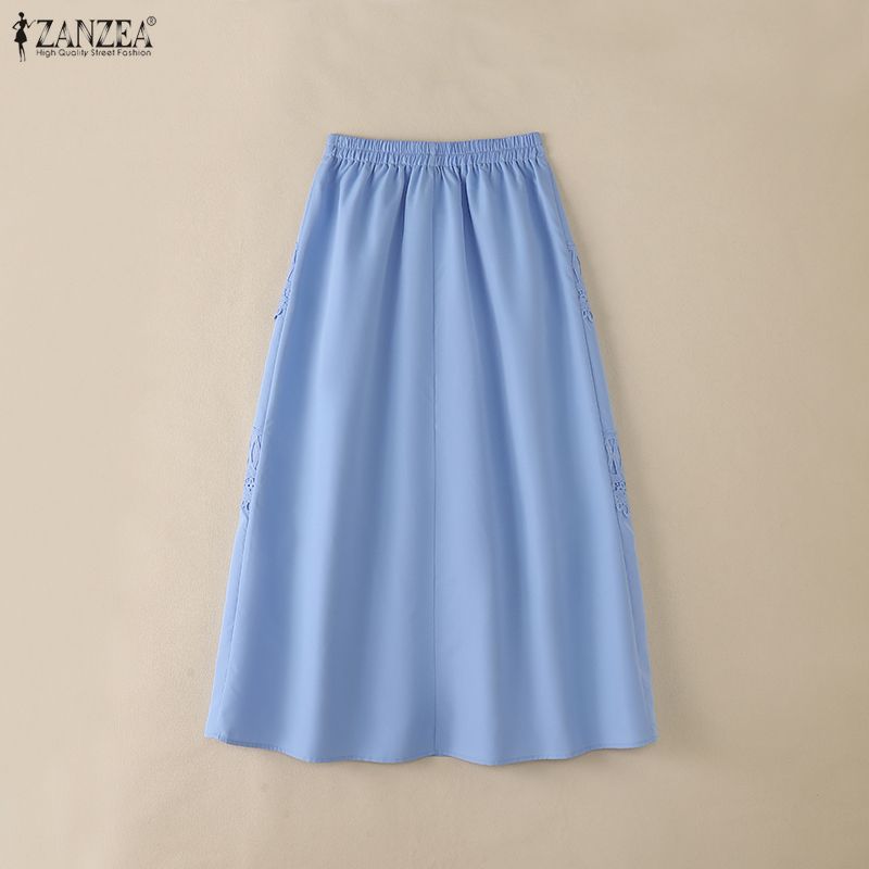 ZANZEA Kadın Rahat Elastik Bel Bol Tatil Uzun Etekler