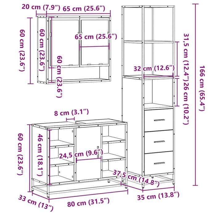 VidaXL Ensemble De Meubles De Salle De Bain 3 Pcs Chêne Sonoma, Armoire De Salle De Bain, Armoire De Rangement De Toilette, 3301181