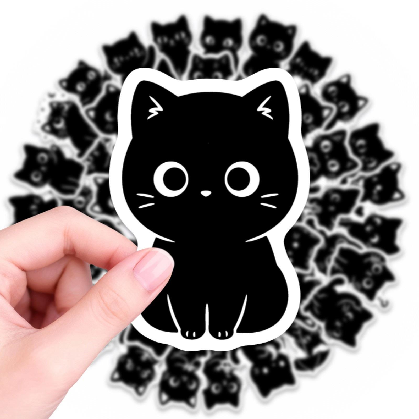 

56 Cute Black Kitten Waterproof Stickers, Water Cup Notebook Suitcase Creative Decorative Stickers