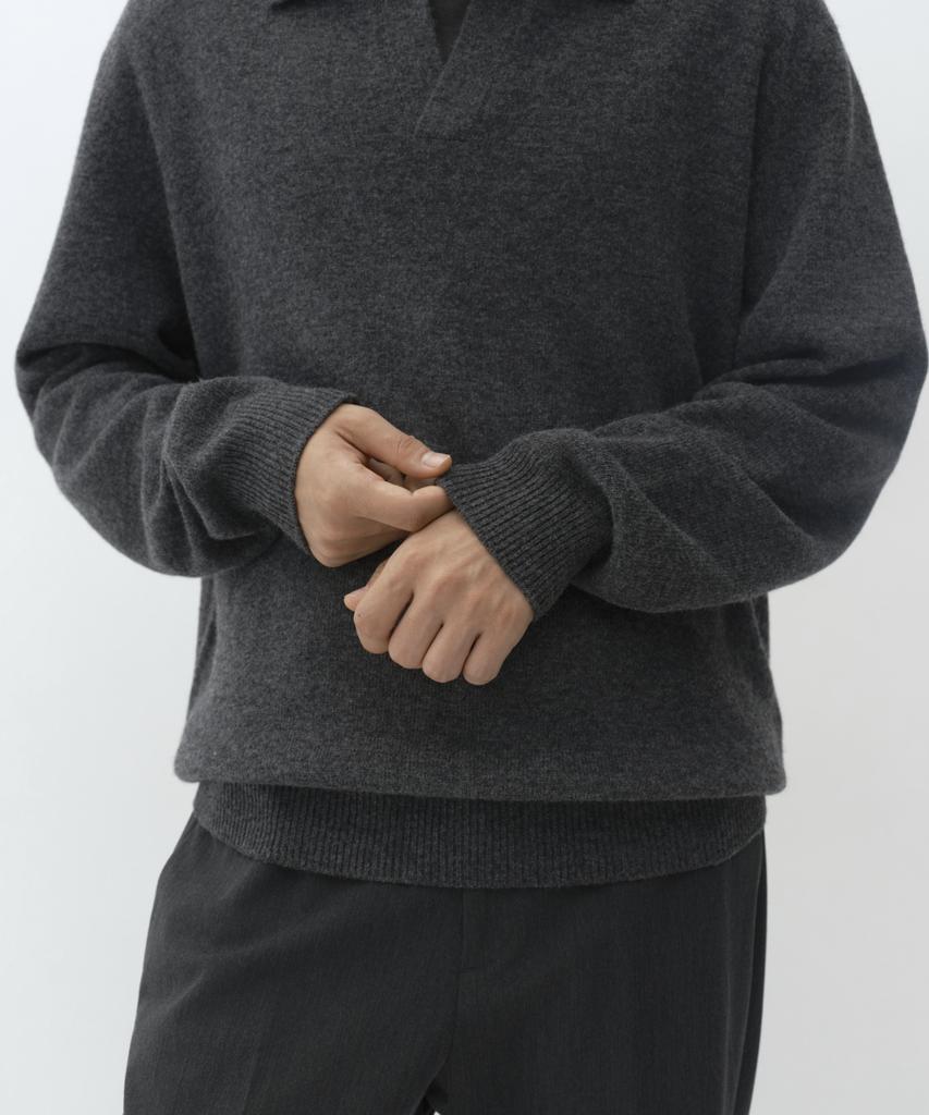 MUSINSA STANDARD [Victoria Wool] Slit Neck Collared Knit [Medium Grey]