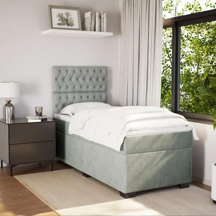 VidaXL Bed Slatted Base and Mattress Light Grey 90x190 Cm Velvet 3290792