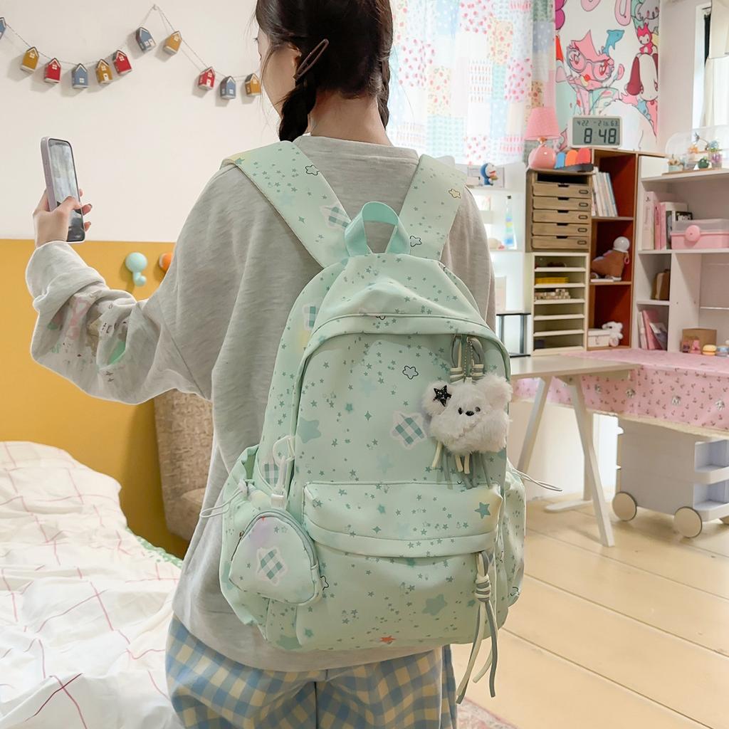 Schoolbag New Macaron Star Printed Backpack Middle School Girl Sweet School Bag Large Capacity Lightweight Backpack