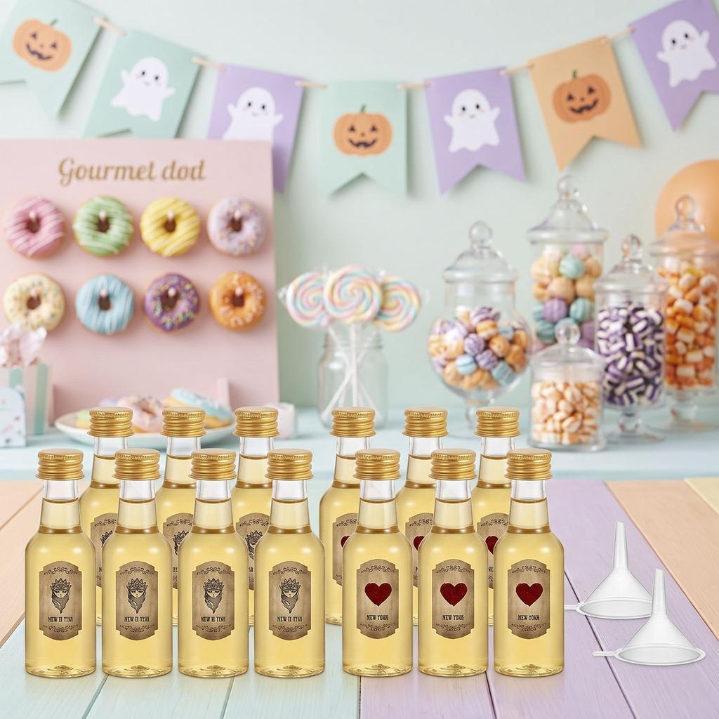40pcs Halloween Mini Bottle,clear,Plastic,with caps,Labels,Gifts for Family & Friends,Halloween Parties,Indoor Decor,party favor