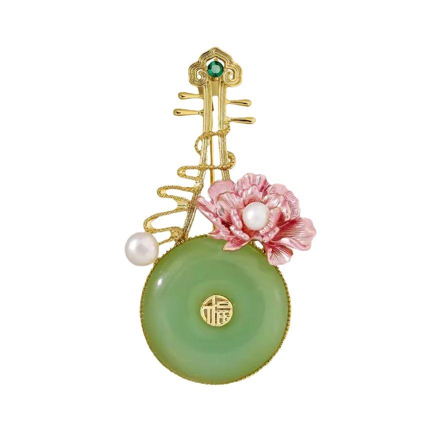 Peony Pipa High-end Femininity Fugu Style Brooch