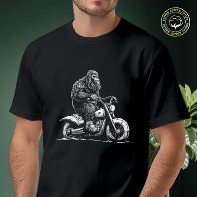 Men Cotton Casual T-shirts Bigfoot Riding A Motorcycle Bike Tee Men S Summer Cycling Sportswear
