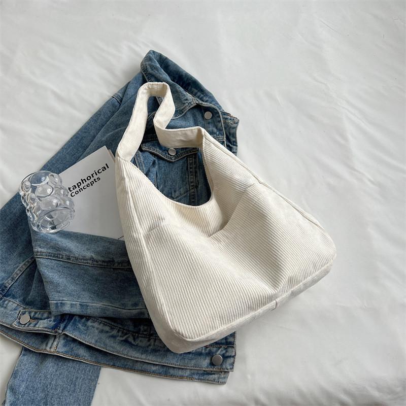 Fashionable Urban Chic Corduroy Tote Bag Large Capacity Handbag For Women 2022 белый