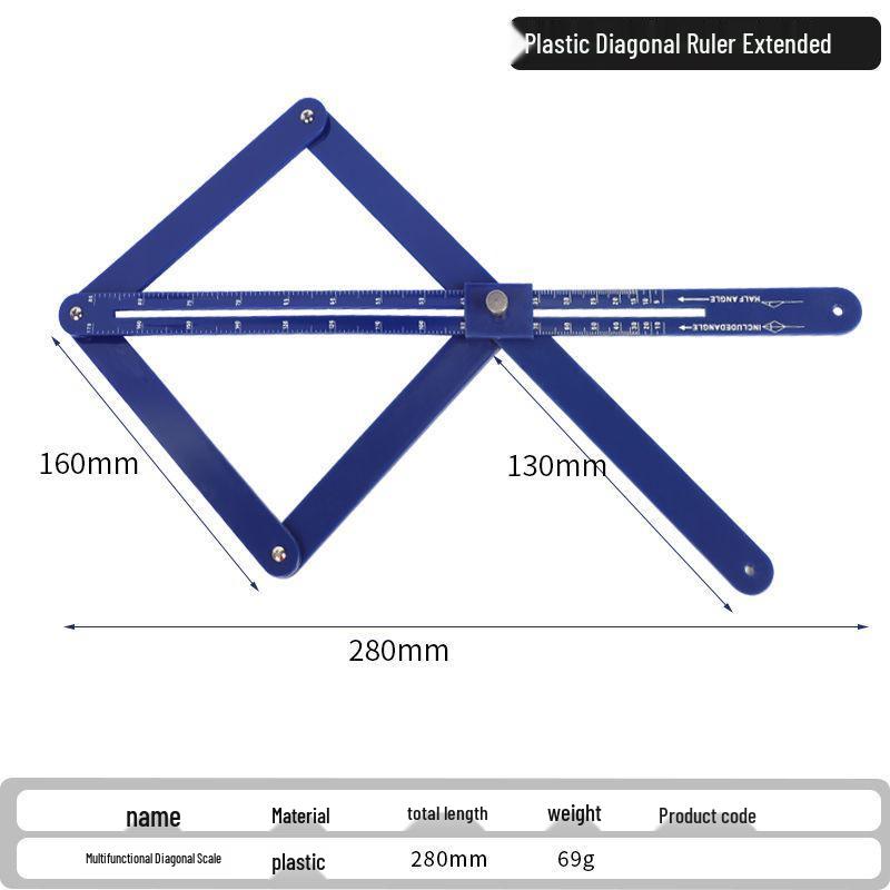 Multi-Functional Diagonal Ruler & Protractor for Woodworking and Ceiling Decoration