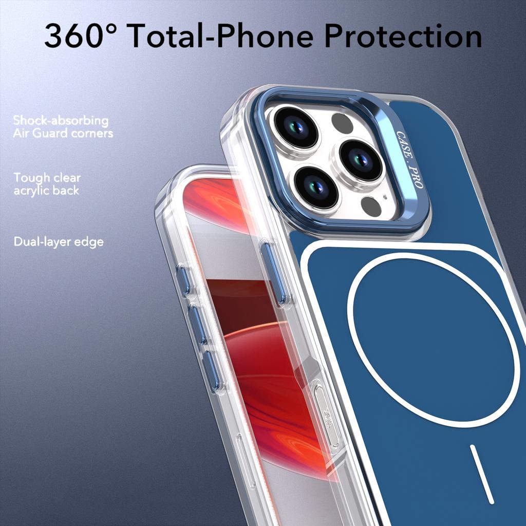 For iPhone 16 Pro Max Case Compatible with MagSafe Lens Kickstand TPU Acrylic Phone Cover with Matching Hand Strap