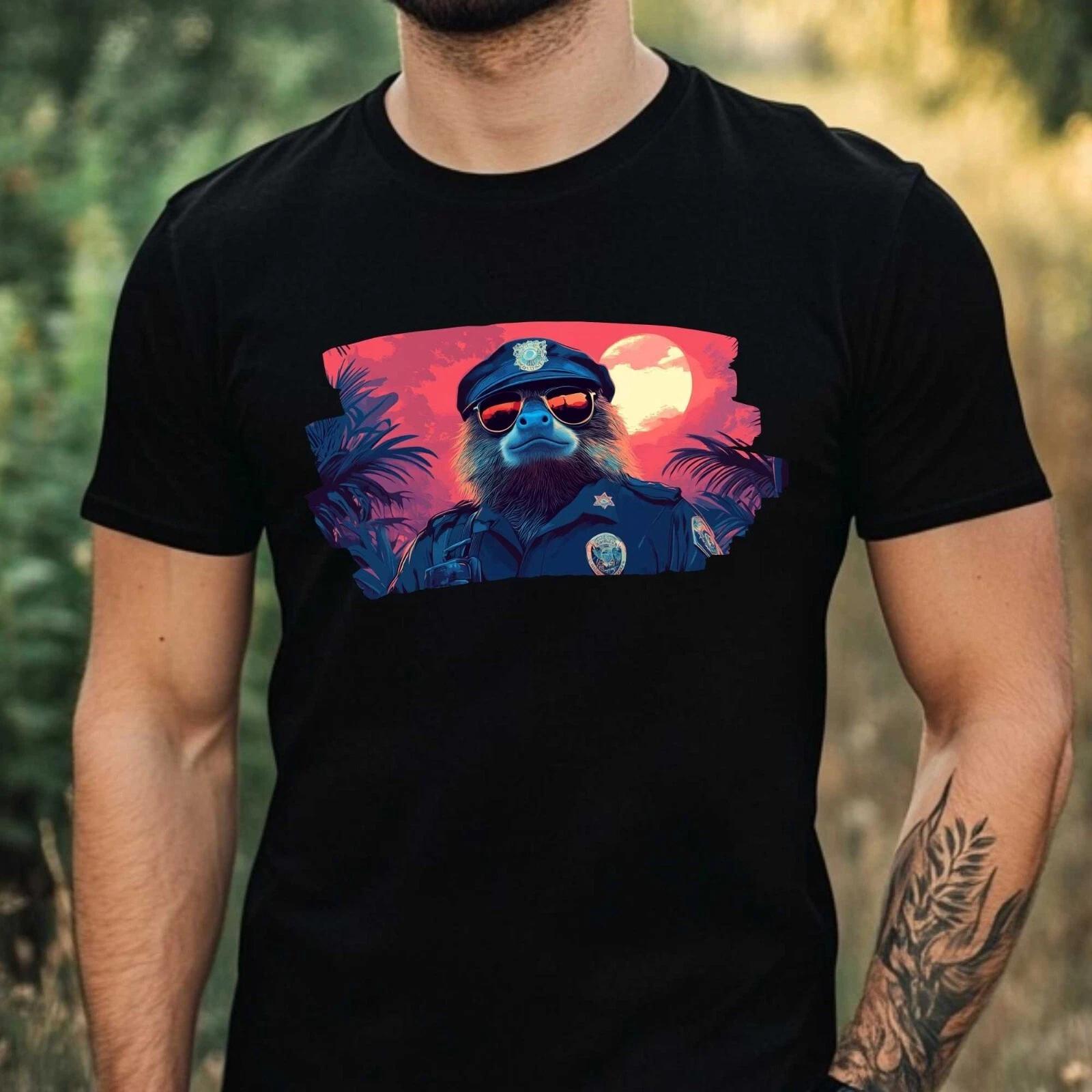 T-Shirt Herren Faultier als Polizist Motiv Baumwolle Größe XS bis 5XL XL