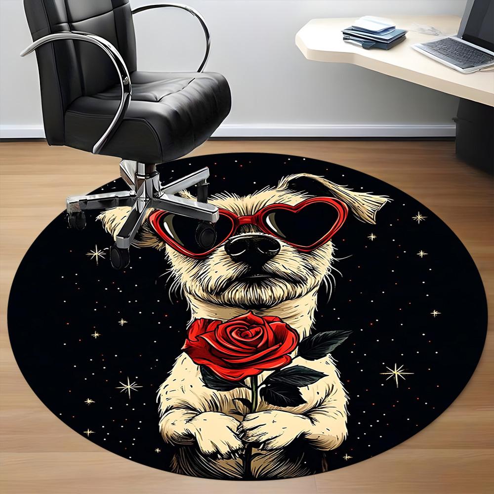 1PCLove Dog Office Round Area Rug,  Mat Suitable For Office, Under Office Chairs Bedroom Living Room Home Decor, Room Deco