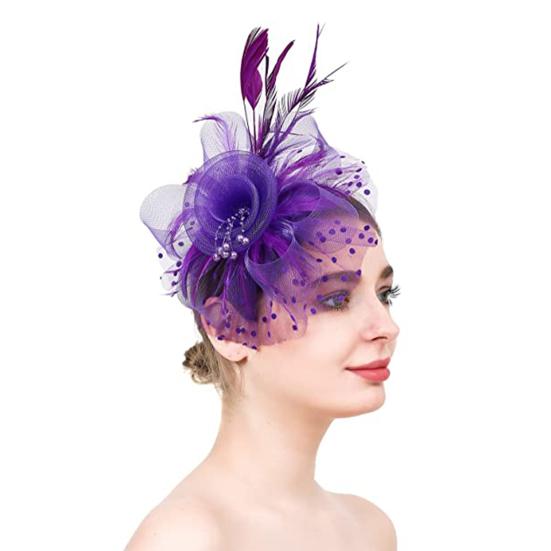 Party Fascinator Hat Mesh Feather Flower Decor Headdress Wedding Headgear Faux Pearl Stage Performance Head Decor Hat Bridal Hair Accessories