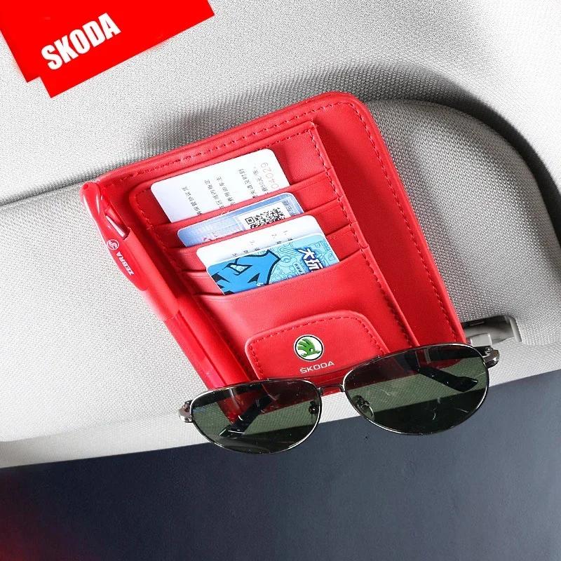 Car Hanging Sunglasses Clip for Skoda Octavia Tour RS Rapid Kodiaq Superb Kamiq Yeti Karoq Kodiak Auto Storage Bag Accessories Kyvc74