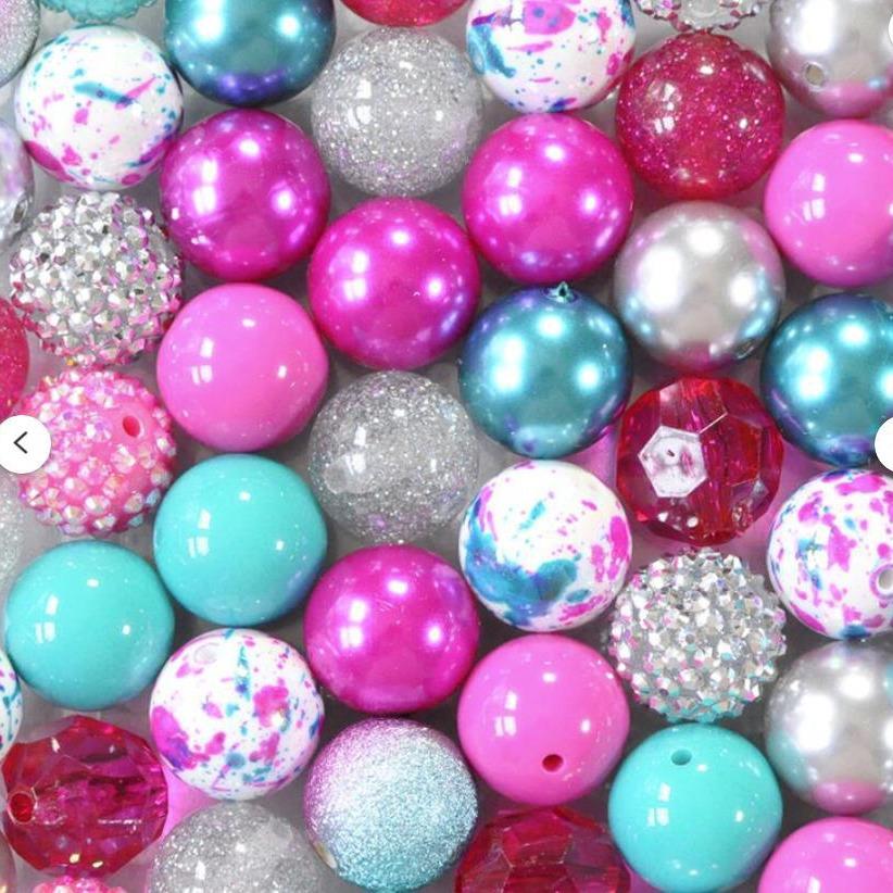 Mixed Style Beading: 50 Pcs 20MM Hot Pink, Silver, Blue Acrylic Large Beads for DIY Projects
