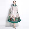 Spring Summer Designer Print Runway 2 Piece Set Women's Lapel Shirt Tops And Pleated Skirt Office Party Outfits