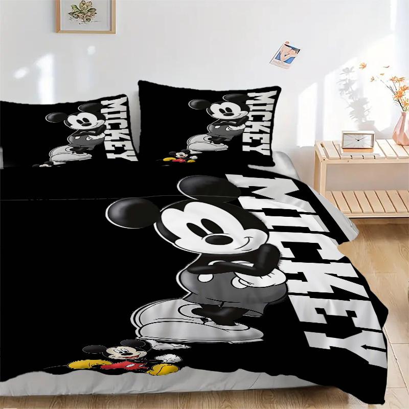 3pcs Cool Mickey Mouse Printed Quilt Set, Includes 1 Quilt Cover and 2 Pillowcases, Machine Washable, Suitable for All Seasons.W013