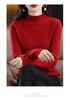 Women's Cashmere Knit Sweater - 2023 Autumn/Winter, Half-High Neck, Slimming Fit, Solid Color Pullover
