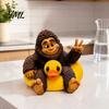 Lifelike Resin Statue Sasquatch And Duck Figurine, on Swimming Ring Statue, Small Collectible Ornament Funny Animal for Home Tabletop Shelf
