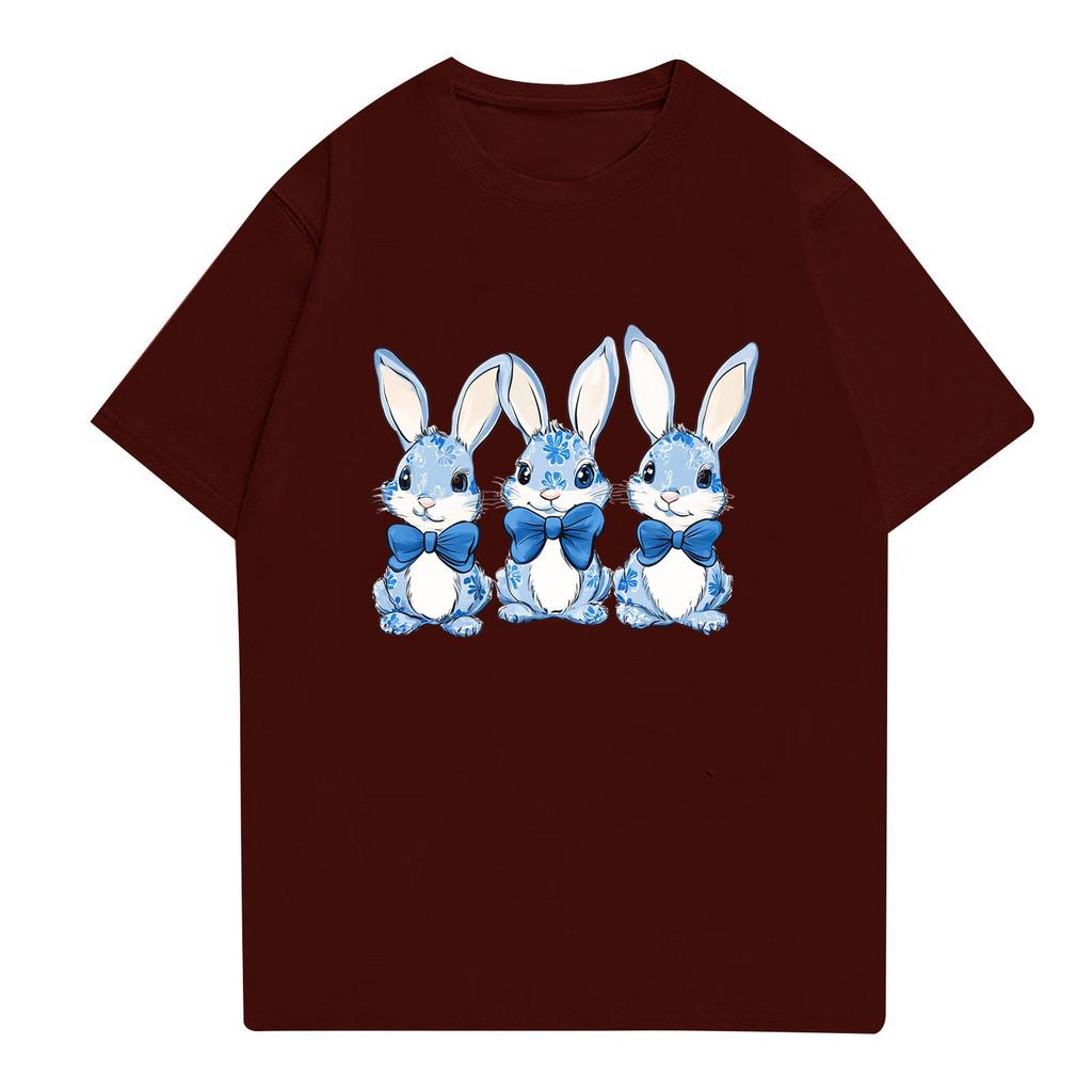 Easter - Men's Casual Baggy Bunny  Print T-shirt Round Neck Pull-over Short-sleeved Top